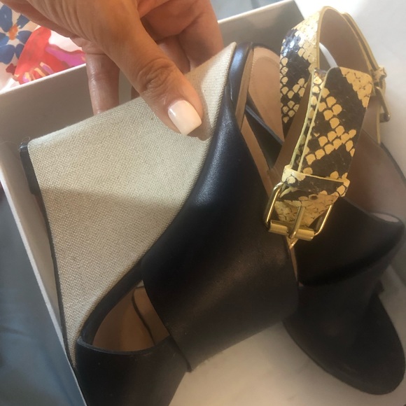 Celine calf navy wedges with python - Picture 4 of 8